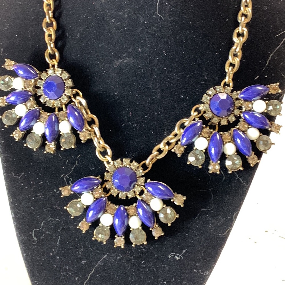 Vintage Statement Necklace. Blue/white Beads Nestled in a GoldTone necklace. Be…